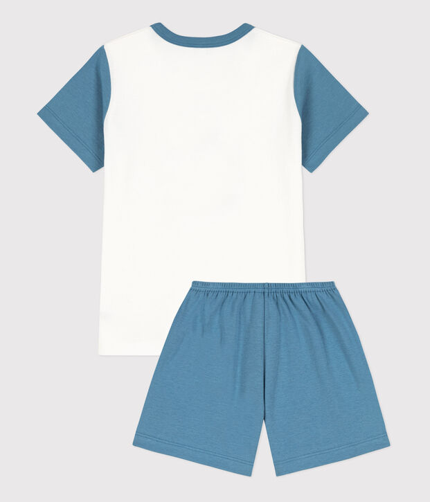 Pigiama corto in cotone con fantasia polpo per bimbi, unisex blu/bianco