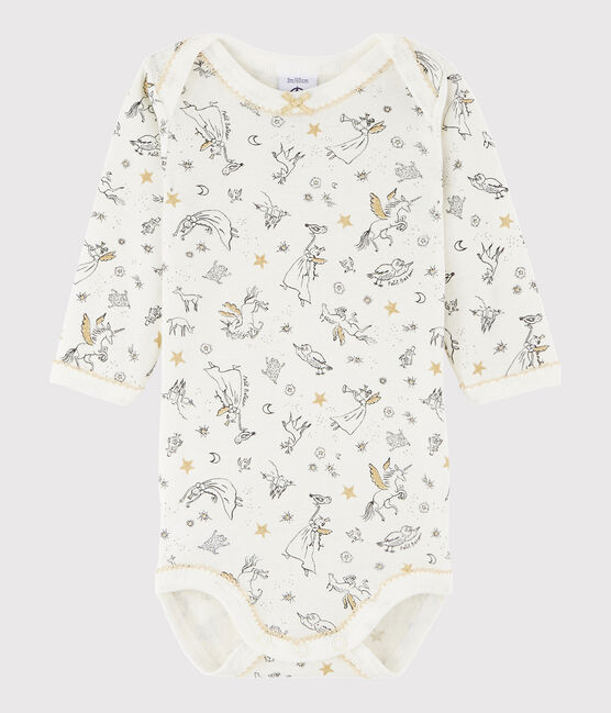 Body manica lunga bebè femmina bianco MARSHMALLOW/bianco MULTICO