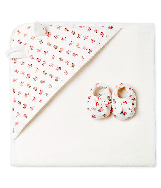 Cofanetto asciugamano quadrato da bagno e babbucce bebè in BE e a costine bianco MARSHMALLOW/rosa GRETEL/ MULTICO