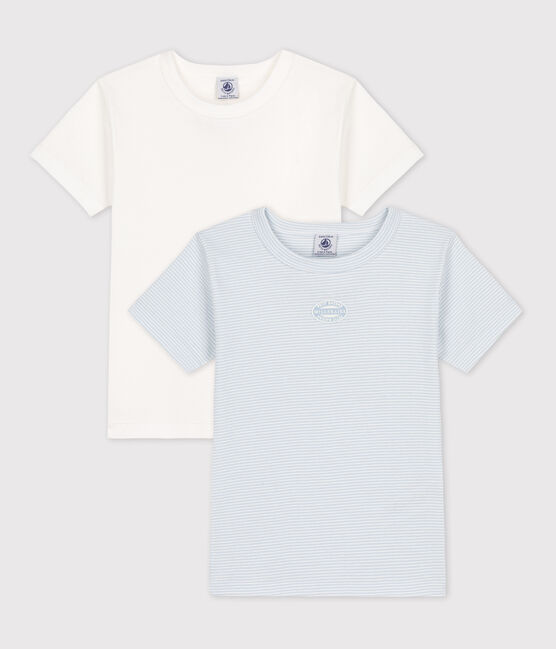 Confezione da 2 t-shirt di cotone a maniche corte per bimbi, con fantasia millerighe variante 1