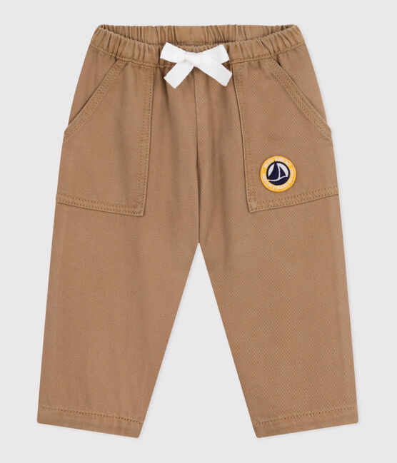 Pantaloni stile cargo in cotone tinta unita con stemma neonato beige ROCHE CLAIR