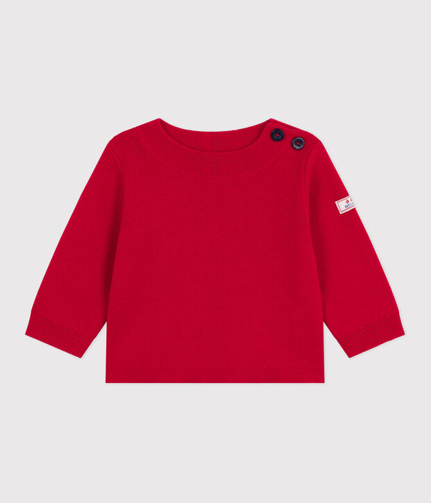 Maglione in stile marinaro in lana e cotone tinta unita neonato rosso