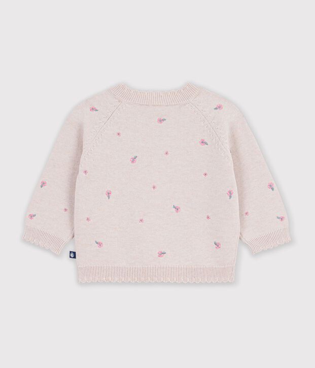 Maglione in misto lana e cotone con fiori ricamati neonata rosa/multicolore