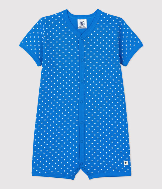 Tutina corta fantasia pois bebè in cotone biologico blu BRASIER/grigio MARSHMALLOW