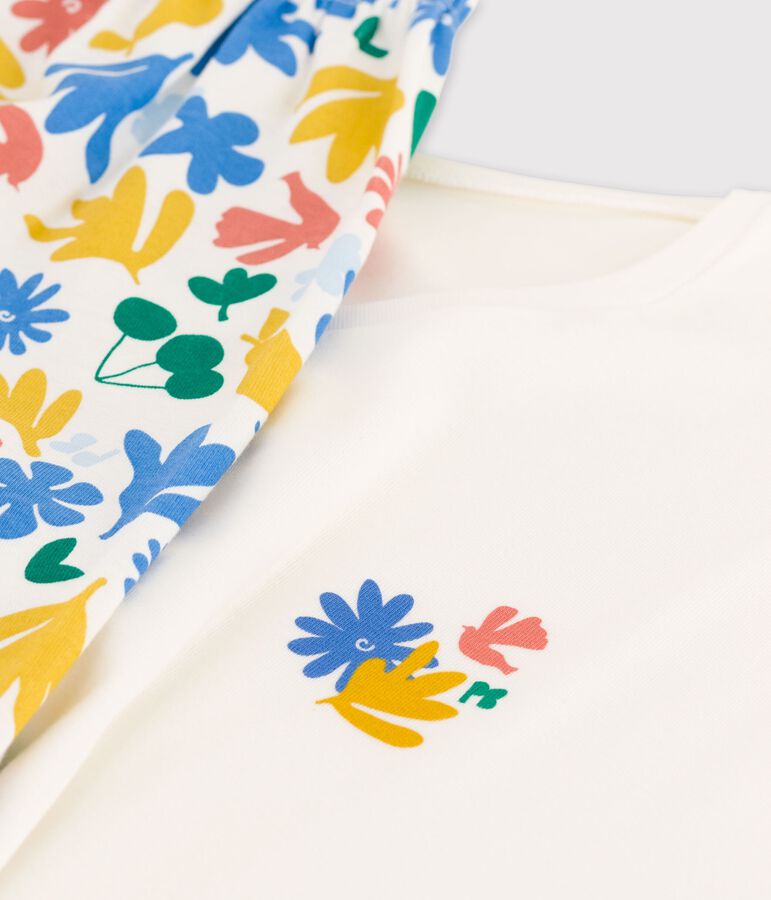 Pigiama corto bambina in cotone bianco/multicolore