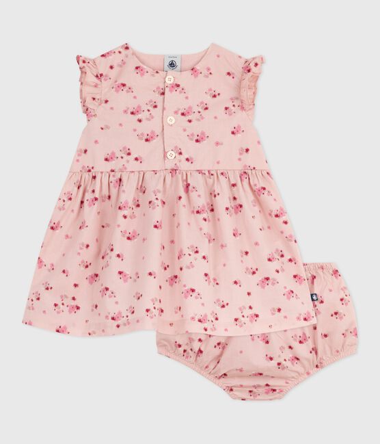 Abito senza maniche in cotone con bloomer abbinato neonata rosa JOLI/bianco MULTICO