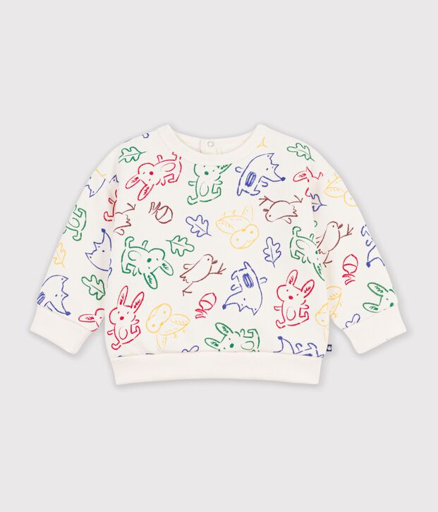 Felpa in cotone con stampa animalier neonato ecru/multicolore