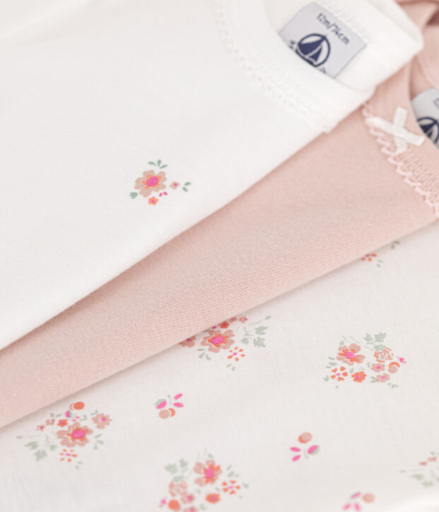 Confezione da 3 body a maniche corte in cotone a fiori neonato multicolore