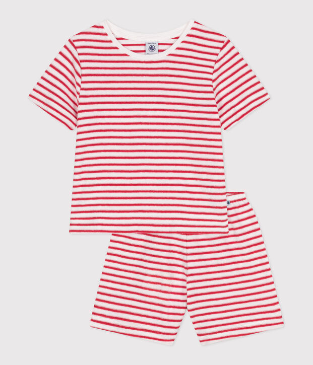 Pigiama corto in spugna di cotone a righe per bambini rosso/rosso
