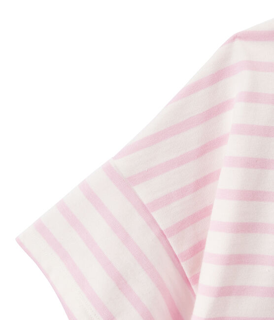 Marinière donna a maniche corte in jersey bianco MARSHMALLOW/rosa BABYLONE