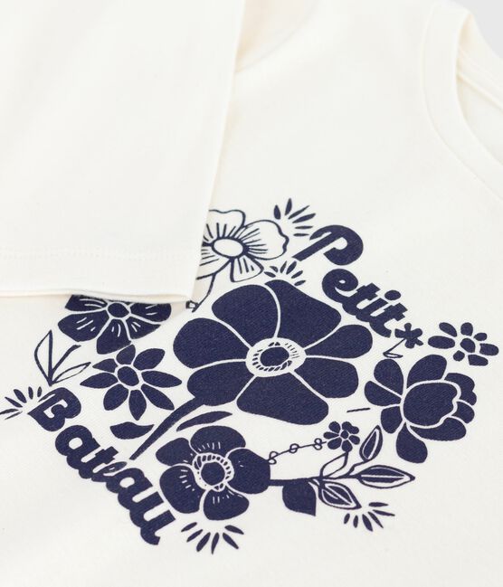 T-shirt a maniche lunghe in cotone con stampa bambina ecru MILK