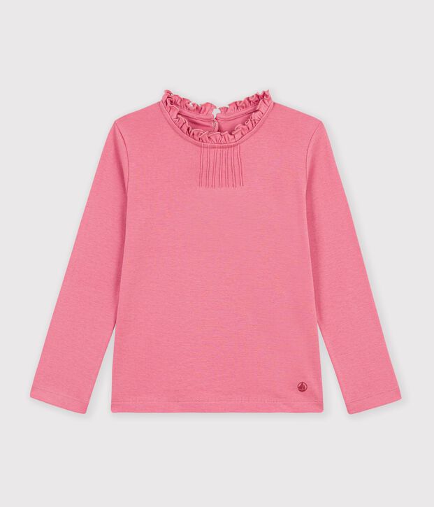 T-shirt con colletto a maniche lunghe tinta unita bambino rosa