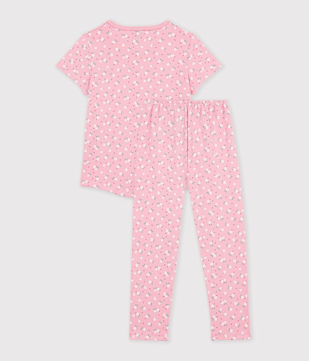 Pigiama a maniche corte e gamba lunga in cotone con stampa bambina rosa/multicolore