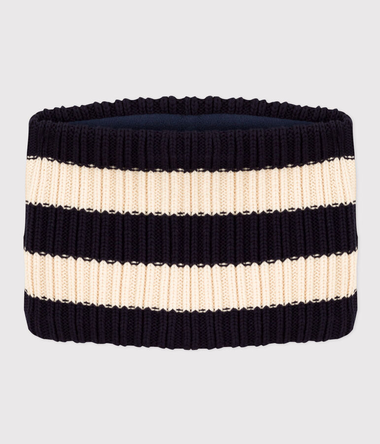 Snood lavorato a maglia con fodera in pile a righe bambino blu/ecru