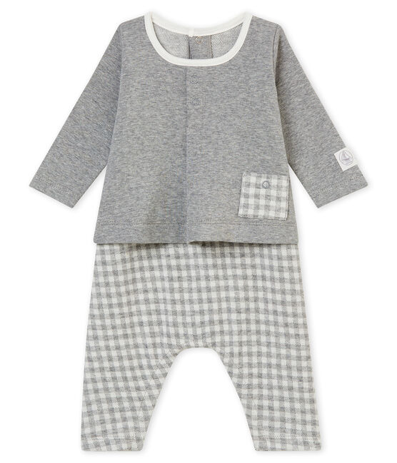 Tutina lunga vichy per bebé maschio grigio SUBWAY/bianco MARSHMALLOW