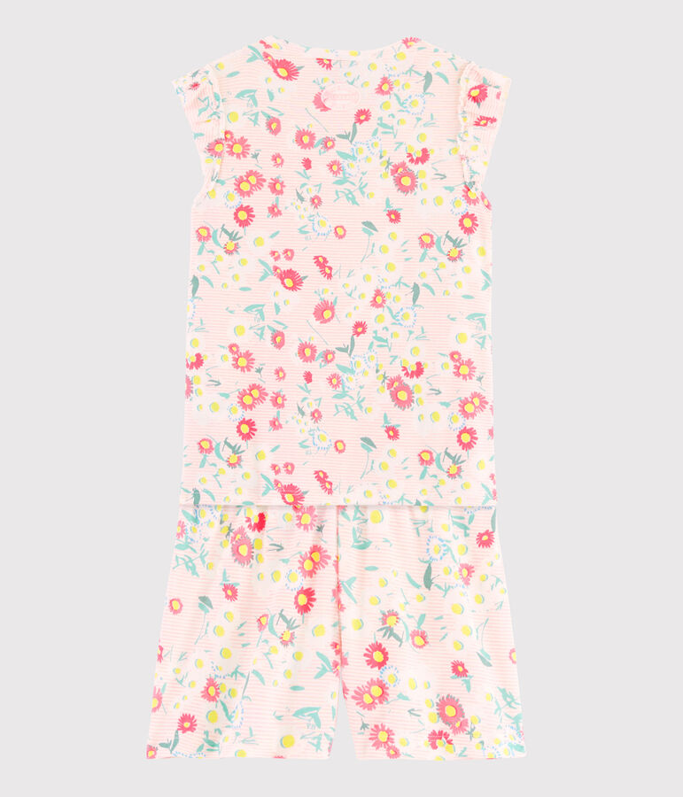 Pigiama corto a fiori bambina a costine bianco MARSHMALLOW/bianco MULTICO