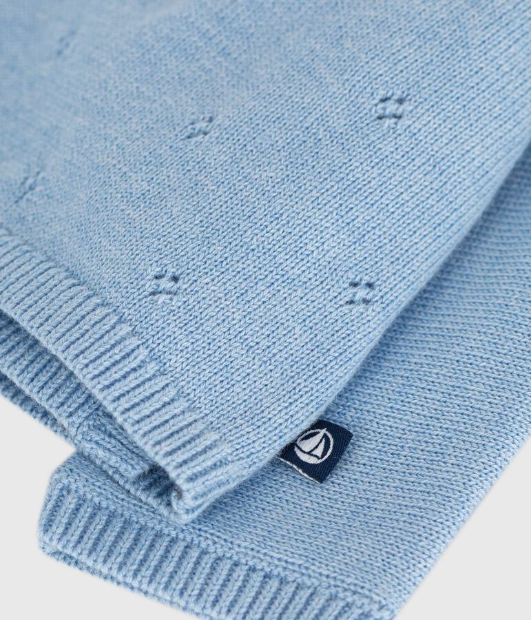 Brassi&egrave;re con incrocio in maglia traforata di misto lana e cotone neonato blu FLO