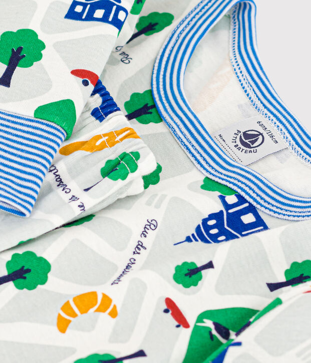 Pigiama bambino fantasia Parigi in cotone bianco/multicolore