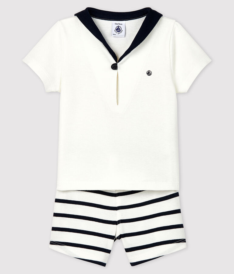 Completo due pezzi beb&egrave; maschio bianco MARSHMALLOW/blu SMOKING