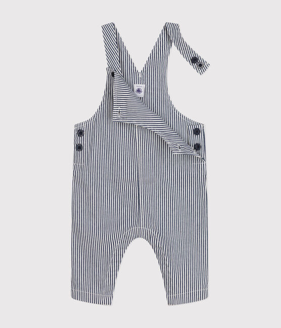 Salopette lunga in tela neonato blu MEDIEVAL/bianco MARSHMALLOW