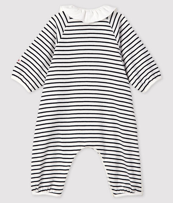 Tutina lunga a righe da neonata a costine bianco MARSHMALLOW/blu SMOKING