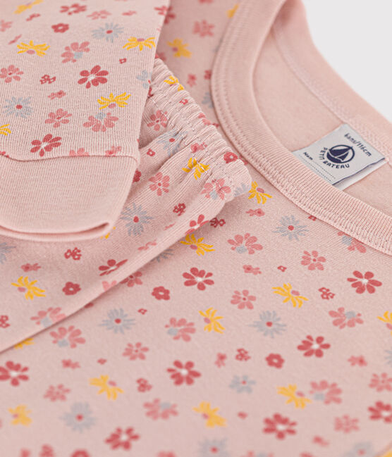 Pigiama bambino aderente in cotone con stampa a fiori SALINE/ MARSHMALLOW