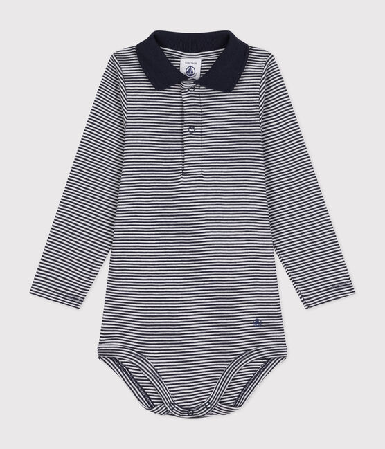 Body a manica lunga a righe con colletto in cotone per bebè blu SMOKING/bianco MARSHMALLOW