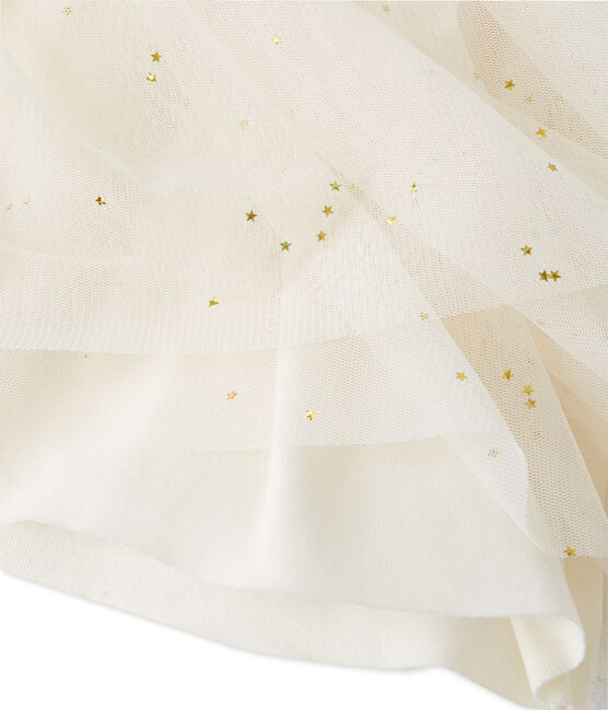 Abito bambina bi-matiere a righe brillantinate beige COQUILLE/giallo LUREX DORE