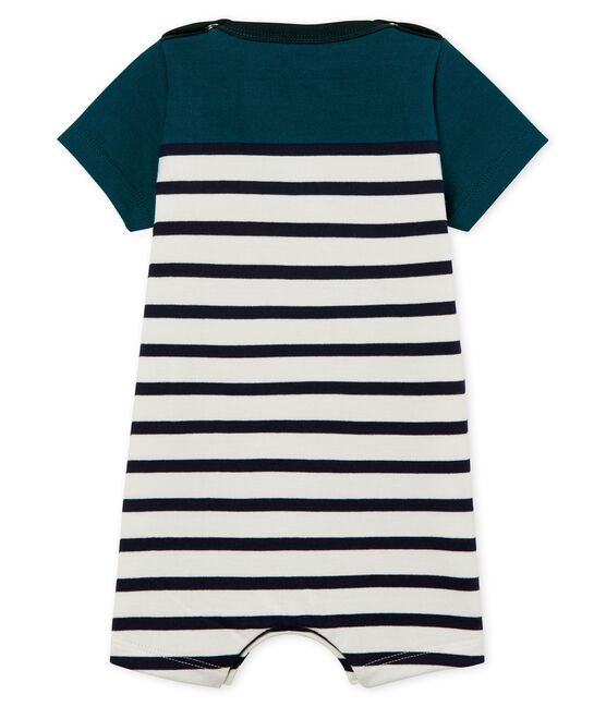 Tutina corta neonato in jersey pesante a righe verde PINEDE/bianco MARSHMALLOW/ SMOKING