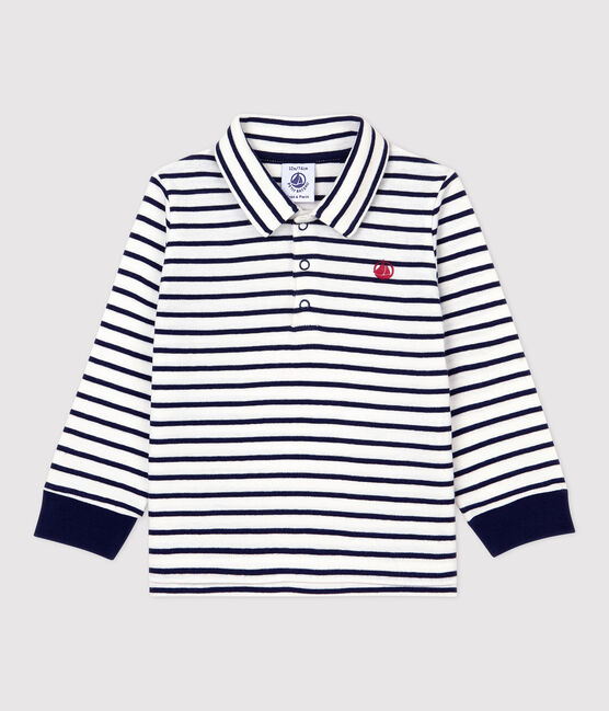 Polo in cotone bebè. bianco MARSHMALLOW/blu SMOKING