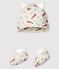 Confezione cappellino nascita e babbucce da neonato motivo volpe in velluto beige MONTELIMAR/bianco MULTICO