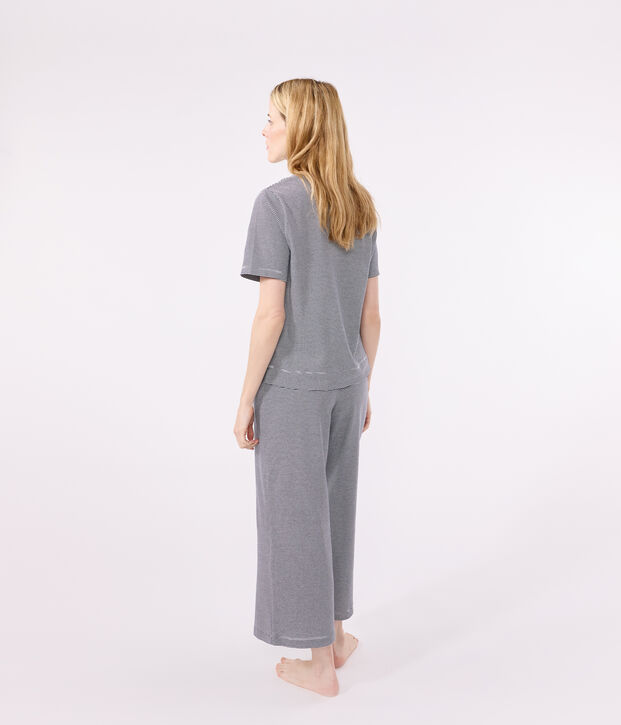 Pigiama donna in cotone millerighe blu/bianco