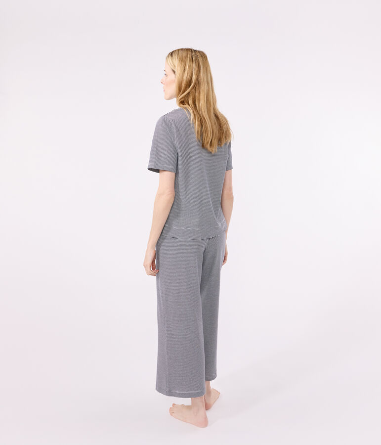 Pigiama donna in cotone millerighe blu/bianco