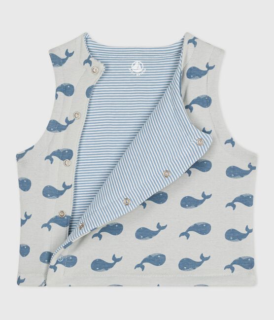 Cardigan senza maniche double face in cotone con stampa di balene neonato CO2/ ADRIATIC