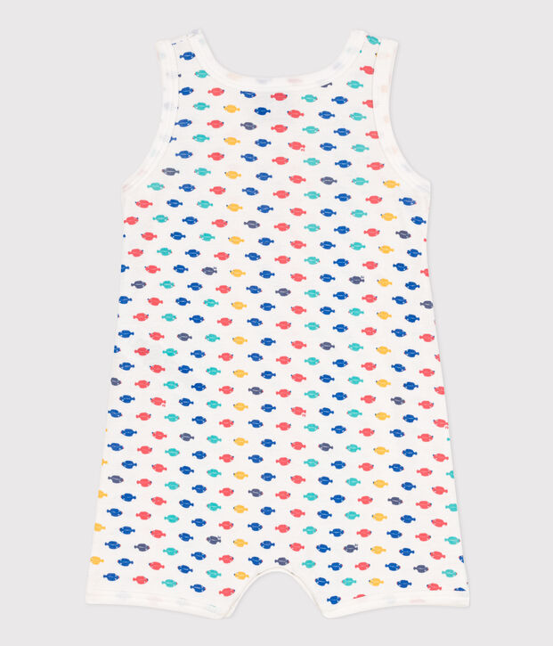 Tuta corta animali marini in cotone beb&egrave; bianco/multicolore