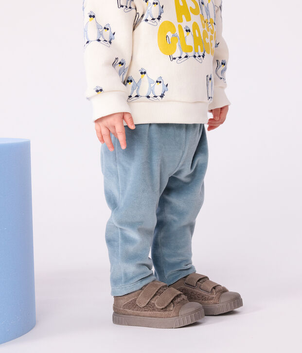 Pantaloni in velluto boucl&eacute; tinta unita neonato blu