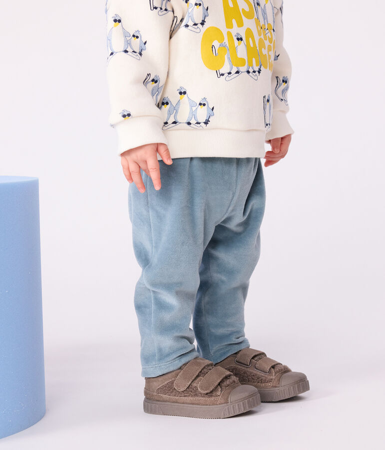 Pantaloni in velluto boucl&eacute; tinta unita neonato blu