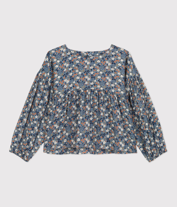 Blusa stampata in garza di cotone bambina blu/multicolore