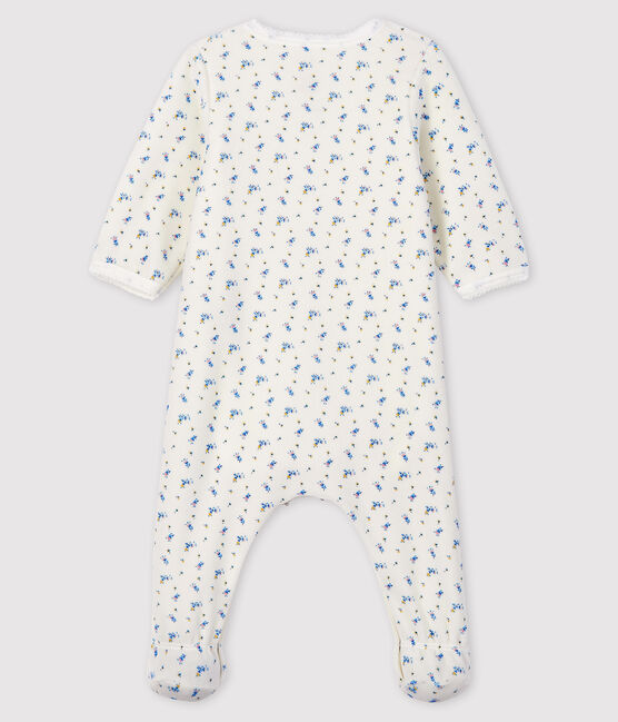 Body-pigiama con stampe a fiori bimba in velluto bianco MARSHMALLOW/bianco MULTICO