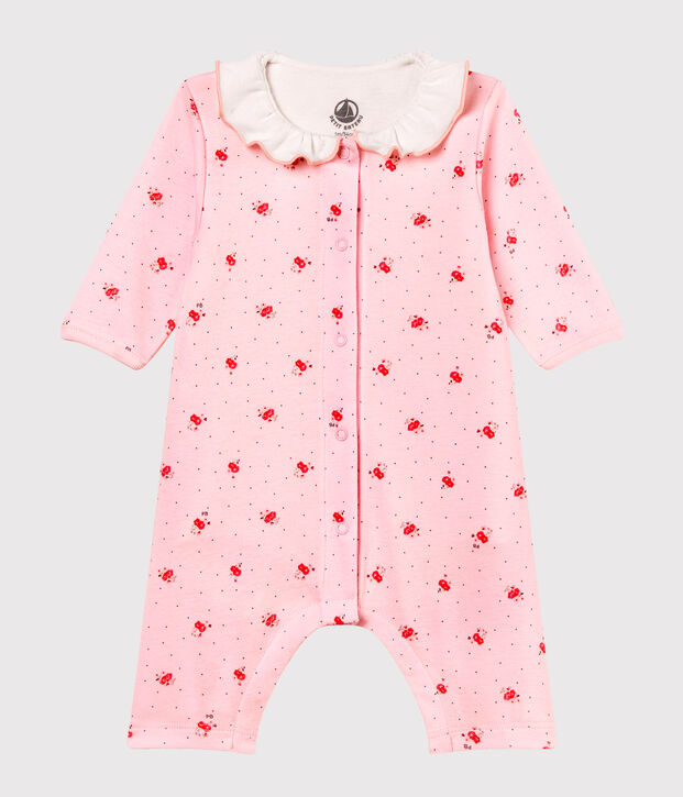 Bodyjama senza piedi beb&egrave; femmina a costina 1x1 fantasia rosa/multicolore