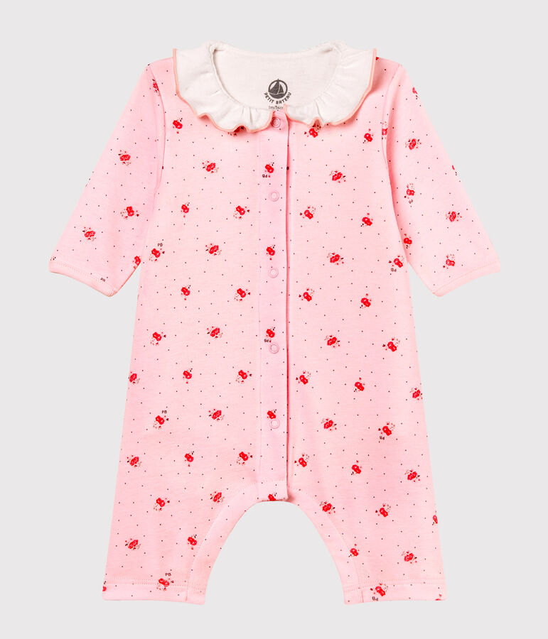 Bodyjama senza piedi beb&egrave; femmina a costina 1x1 fantasia rosa VIENNE/bianco MULTICO