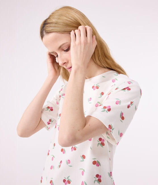 Pigiama corto in cotone con stampa di frutti donna bianco MARSHMALLOW/bianco MULTICO