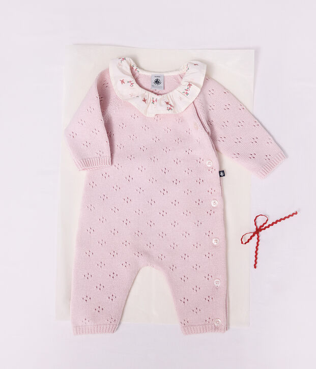 Tutina in maglia di misto lana e cotone tinta unita con colletto neonata BARELY