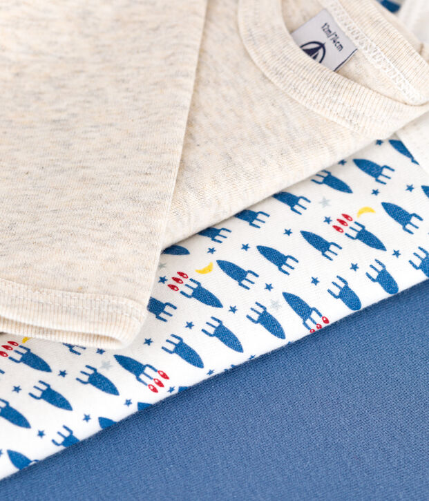 Confezione da 3 body a maniche lunghe in cotone con razzo stampato neonato multicolore