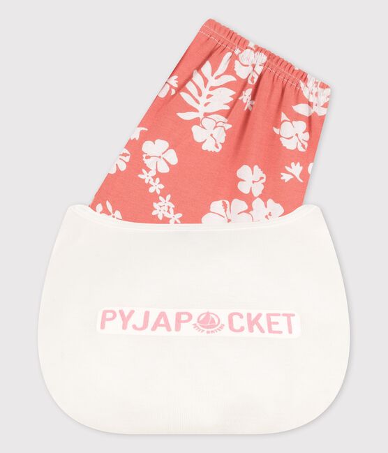Pigiama corto fantasia hawaiana rosa bambina in cotone bianco MARSHMALLOW/ PAPAYE