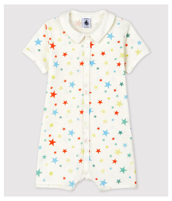 Tuta corta a stelle multicolore in cotone biologico bianco MARSHMALLOW/bianco MULTICO