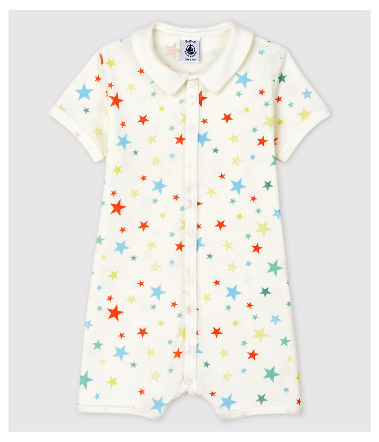 Tuta corta a stelle multicolore in cotone biologico bianco/multicolore