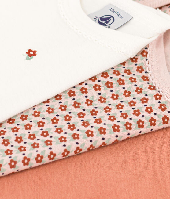 Confezione da 3 body bebè in cotone a fiori a maniche lunghe variante 1