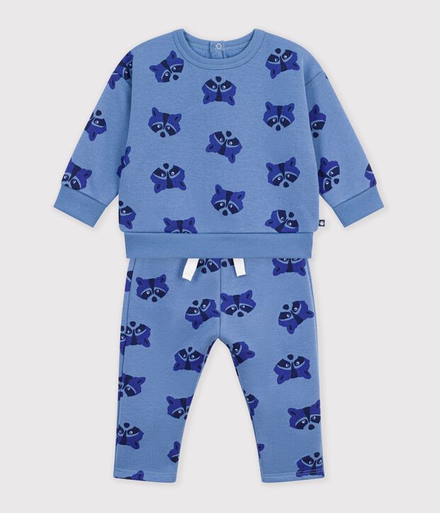 Set felpa e pantaloni in cotone con stampa animalier neonato blu/multicolore