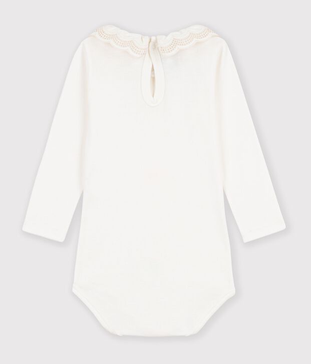 Body con colletto in cotone tinta unita neonata bianco